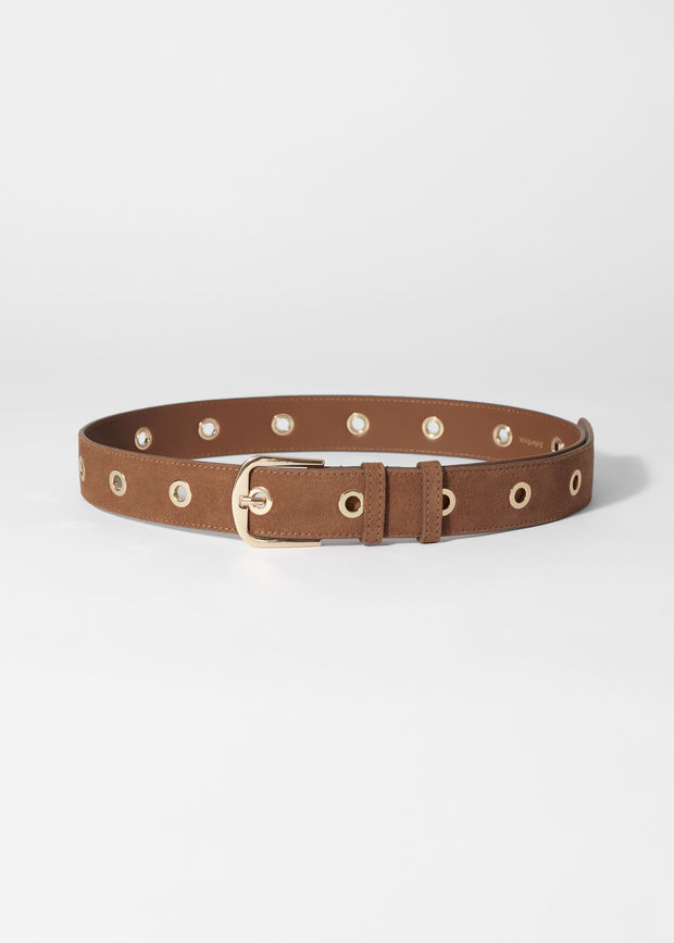 Eyelet-Embellished Suede Belt