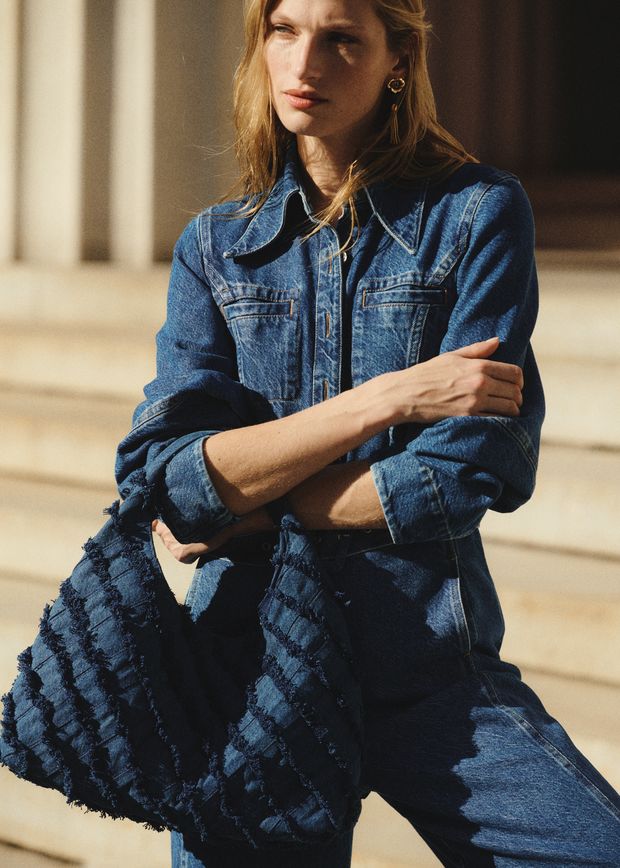 denim braided canvas tote bag