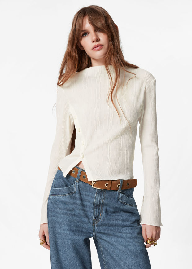 Boat-Neck Flared-Sleeve Top