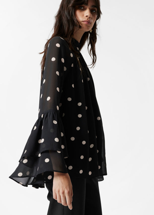 Flounced Stand-Collar Blouse