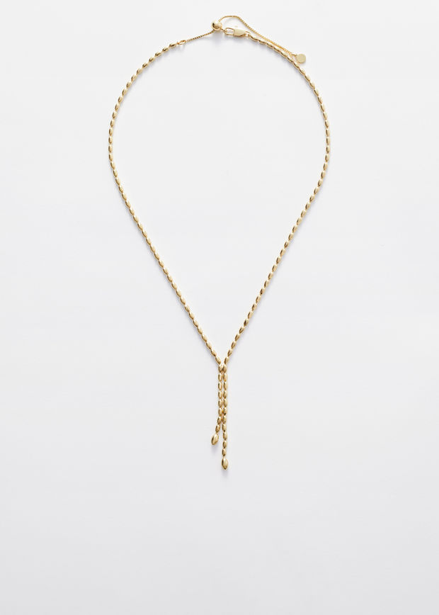 gold pebble link lariat necklace