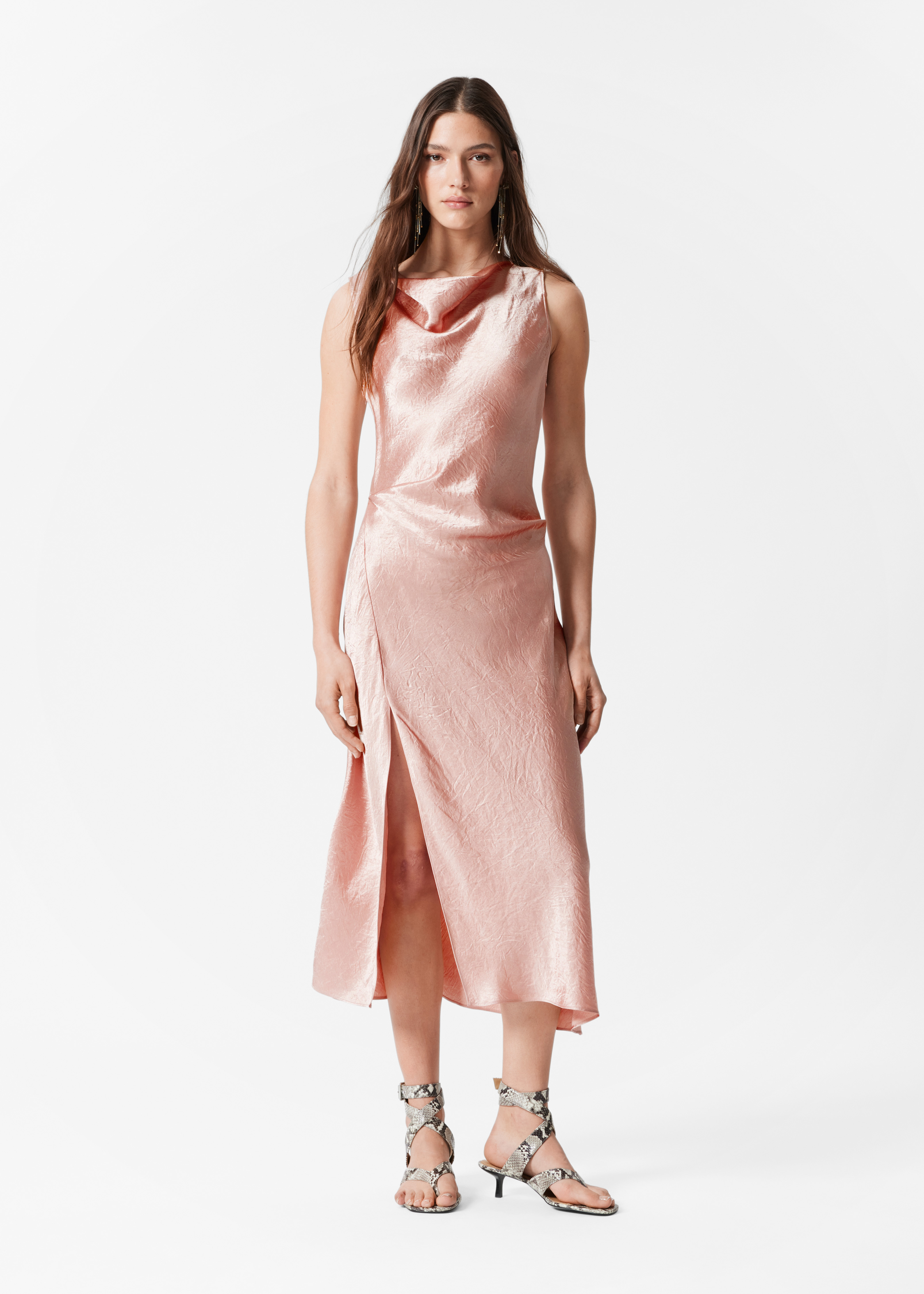 Draped Satin Midi Dress