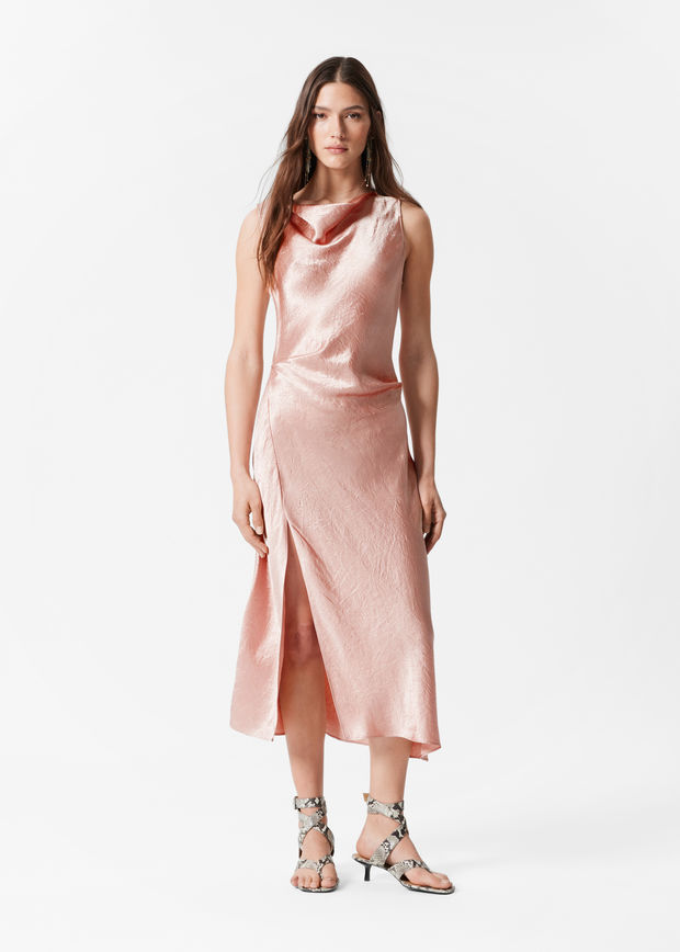 Draped Satin Midi Dress