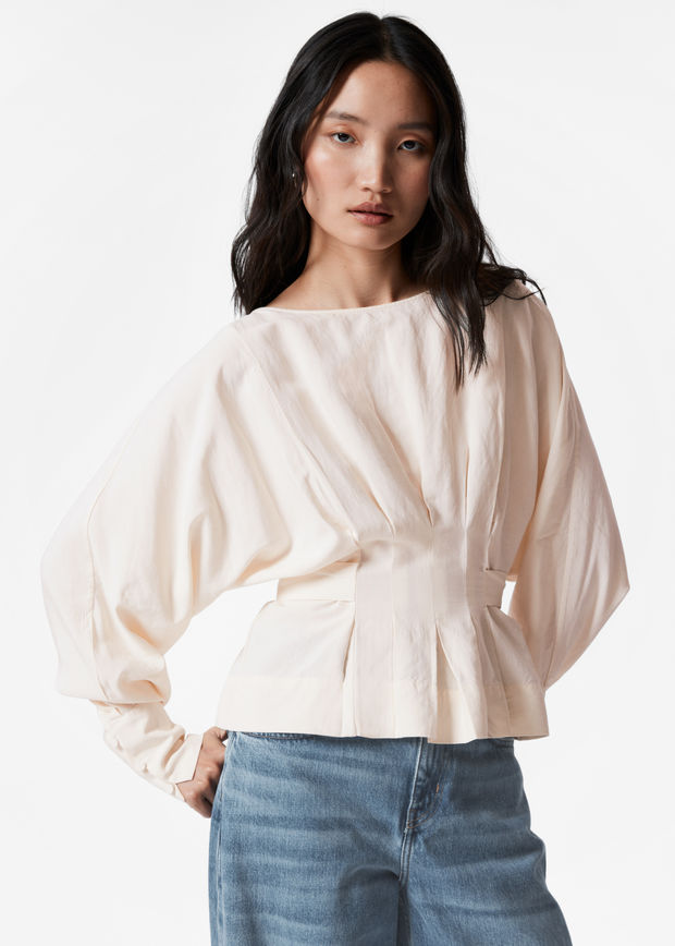 Pleated boat neck blouse