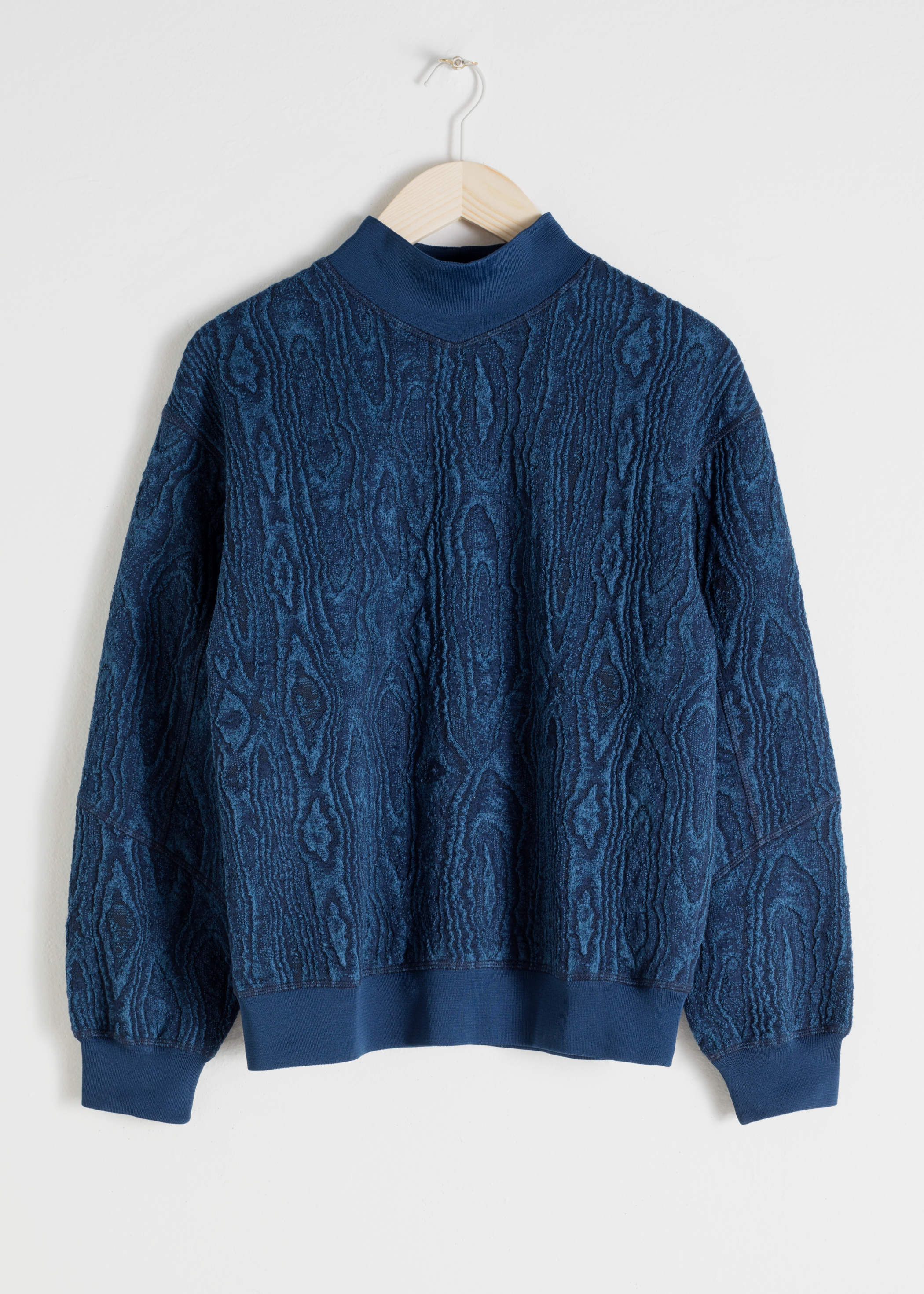 Wood Jacquard Mock Neck Sweater