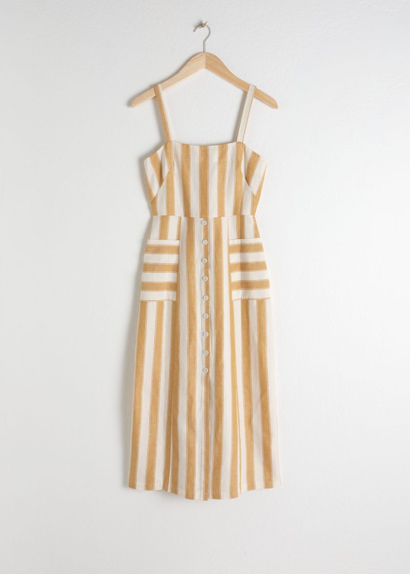 Striped Cotton Linen Midi Dress