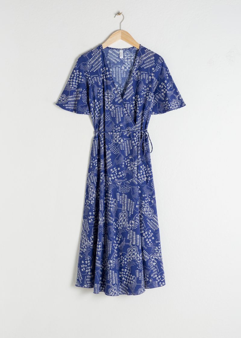 Ruffle Sleeve Cotton Wrap Dress
