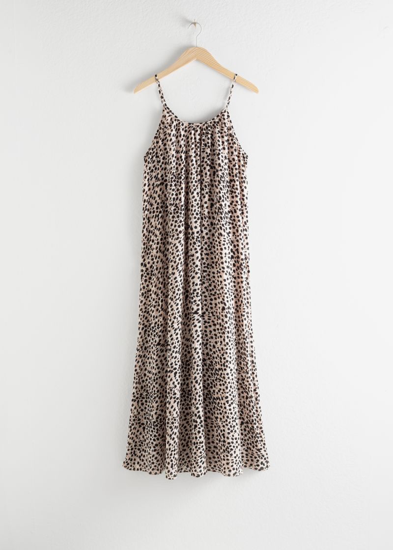 Gathered Leopard Maxi Dress