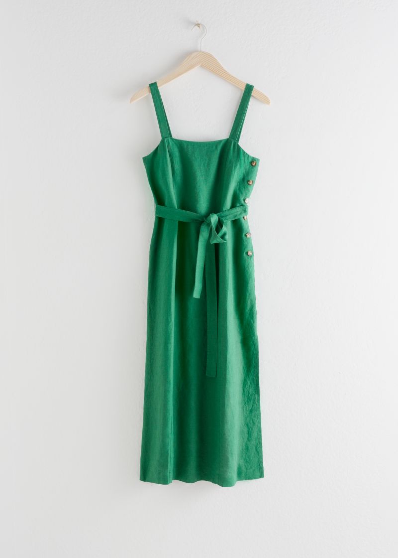 Belted Linen Midi Dress