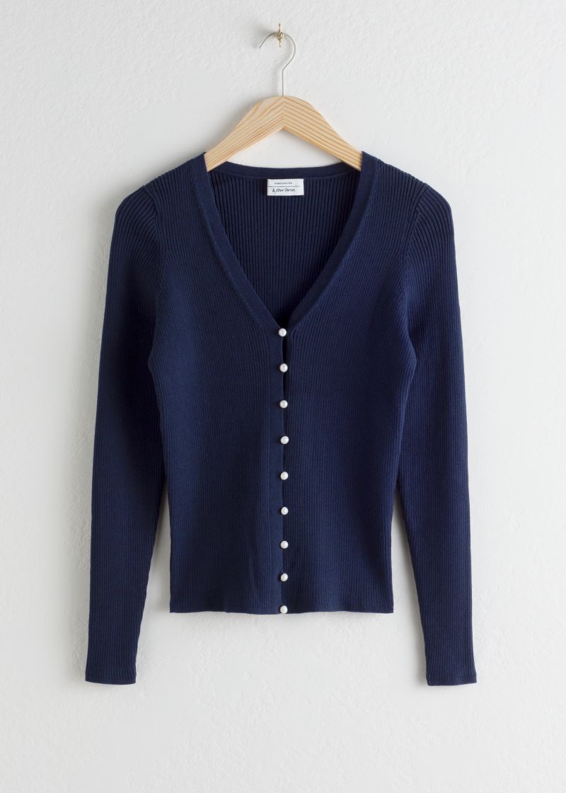 Cotton Blend Ribbed Cardigan