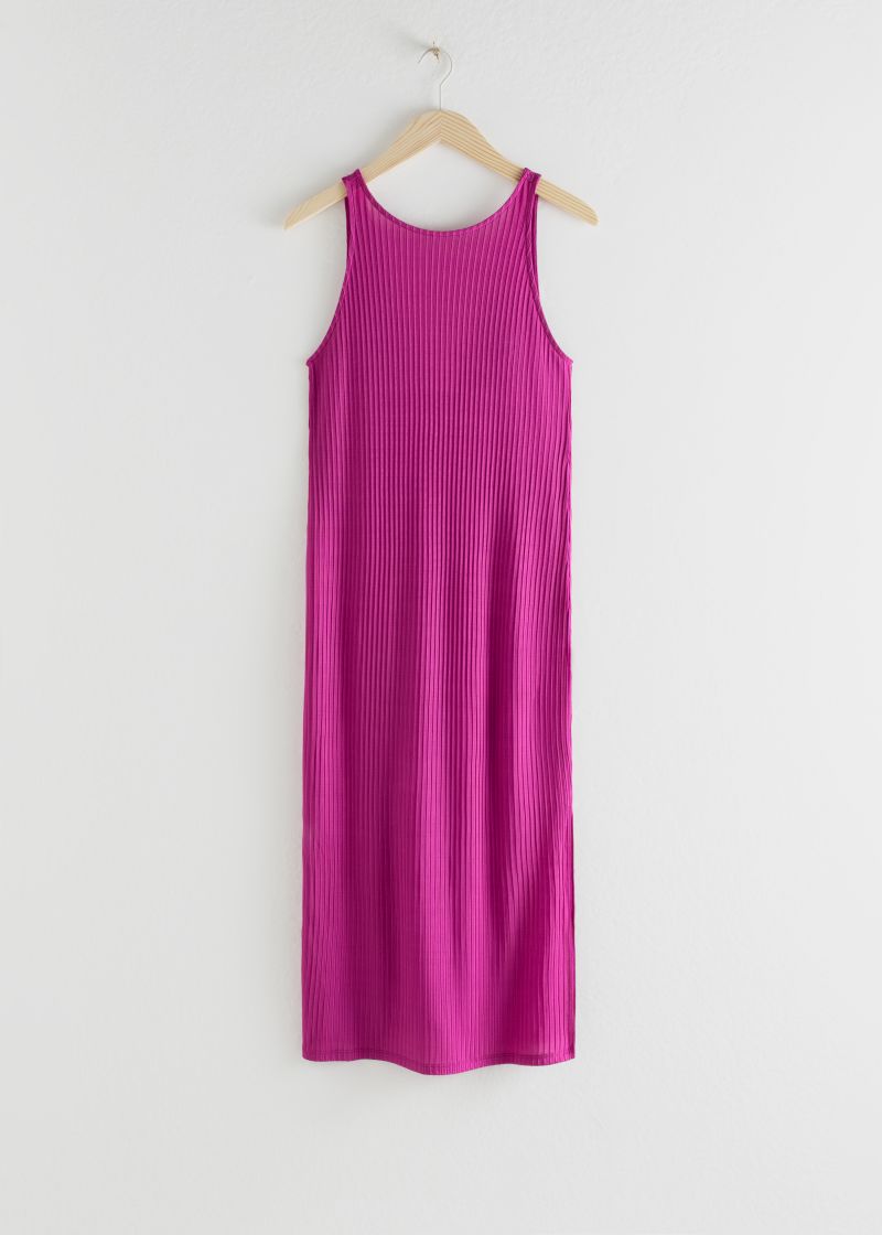 Ribbed Double Side Slit Midi Dress
