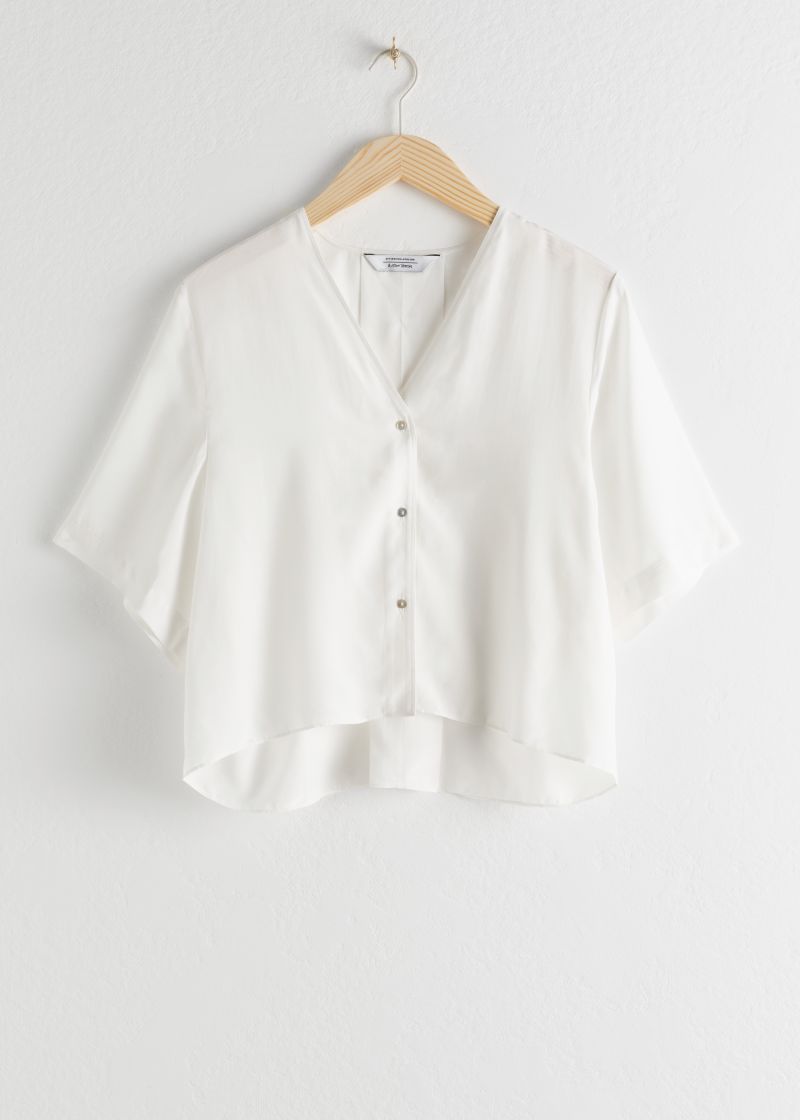 Boxy V-Cut Button Up Blouse