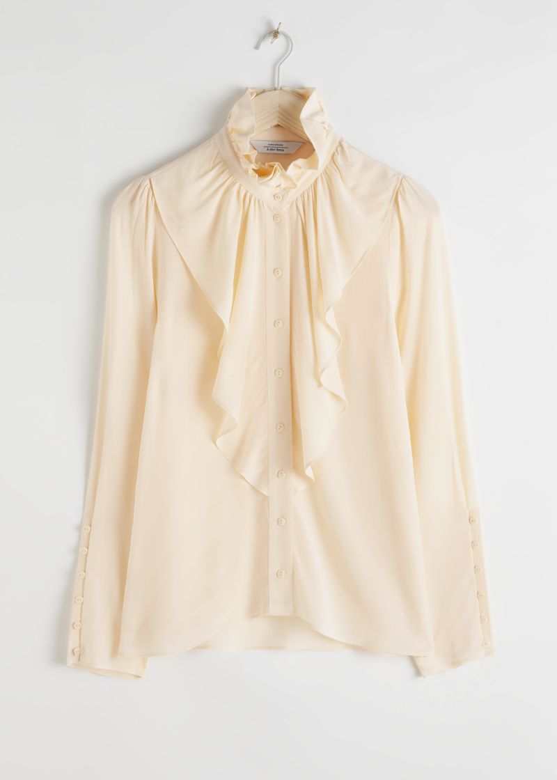 Ruffle Bodice Button Up Blouse