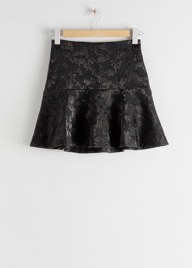 Ruffle Hem Mini Jacquard Skirt