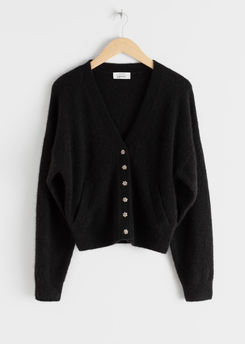 Crystal Flower Button Wool Cardigan