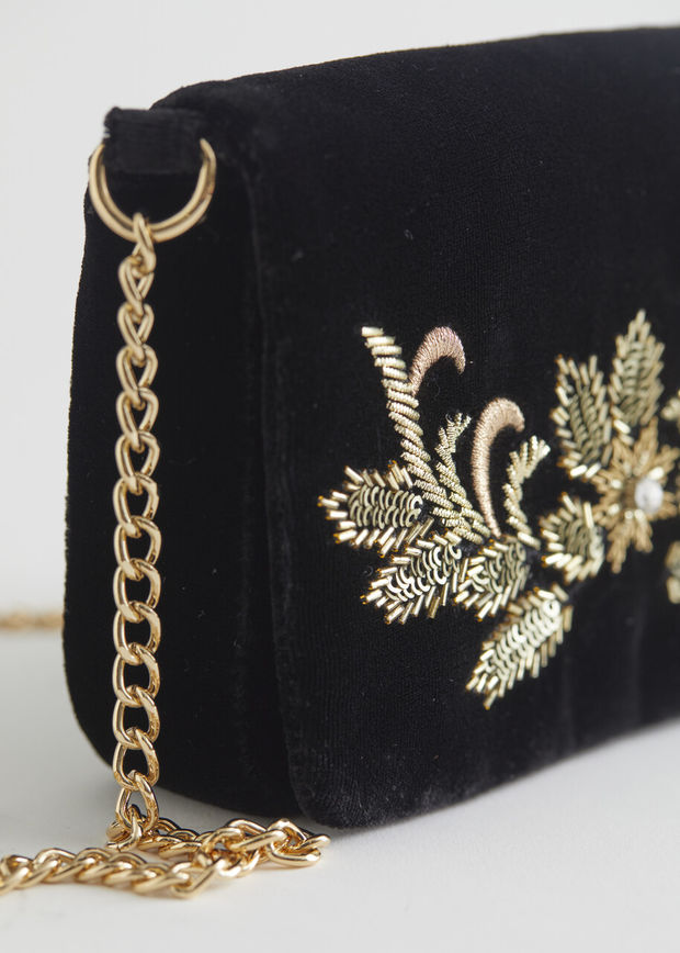 Beaded Velvet Crossbody Bag