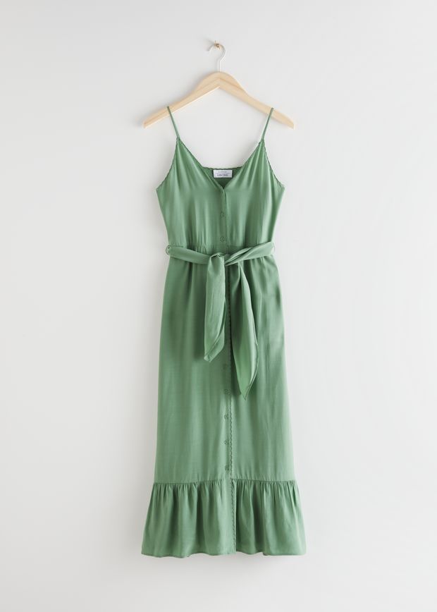Belted Button Up Midi Dress