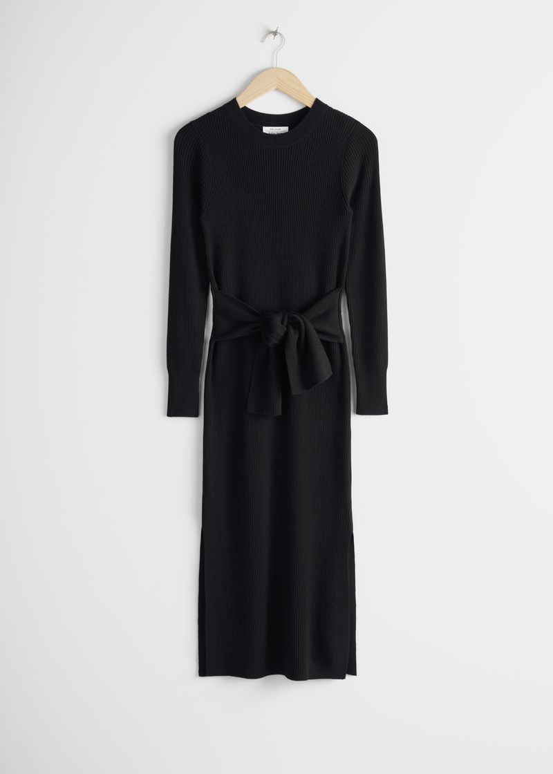 Belted Rib Midi Dress
