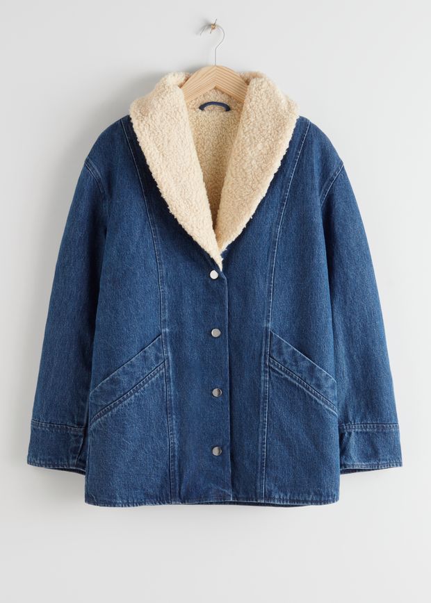 Organic Cotton Shearling Collar Denim Coat