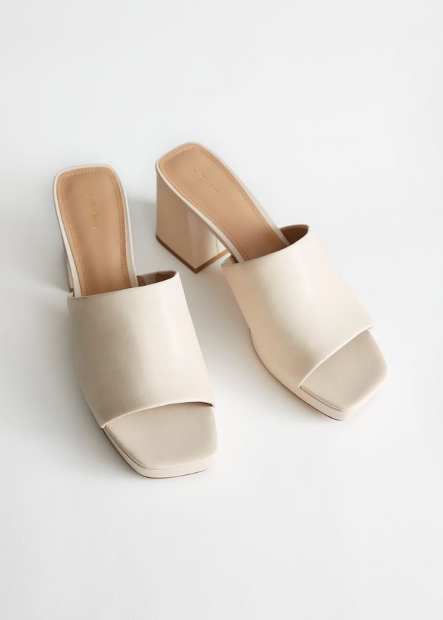 Leather Heeled Platform Mules