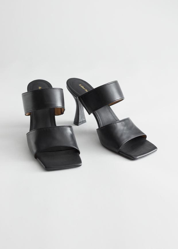 Leather Flared Heel Sandalettes