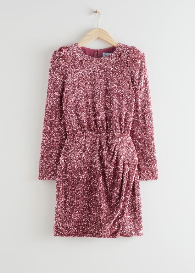 Padded Shoulder Sequin Dress