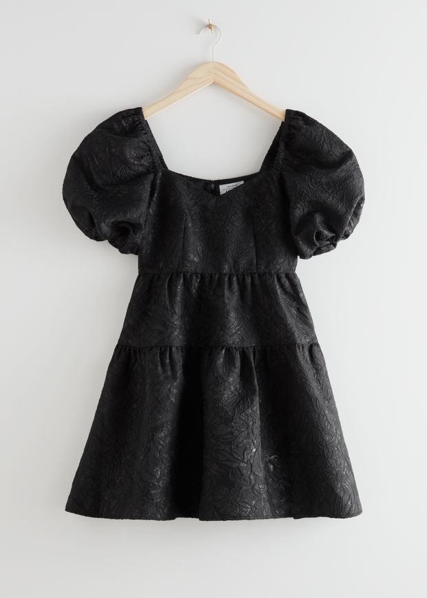 Wide Puff Sleeve Jacquard Mini Dress