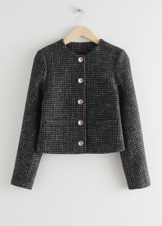 Cropped Gold Button Suit Jacket