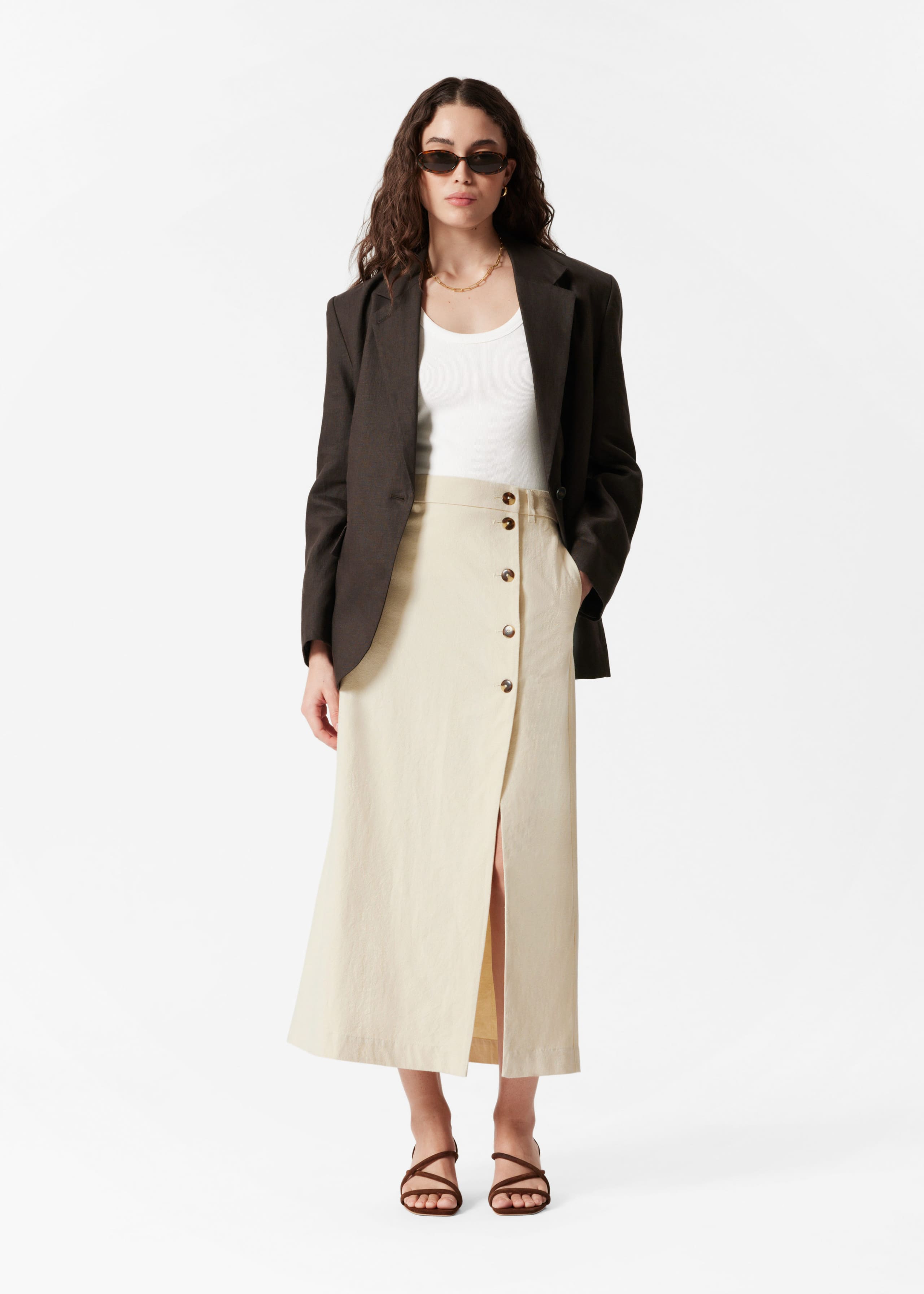◇LENINA◇ ETIENNE check midi skirt_BEIGE A-Line Midi Skirt - Beige - Midi skirts - & Other Stories GB