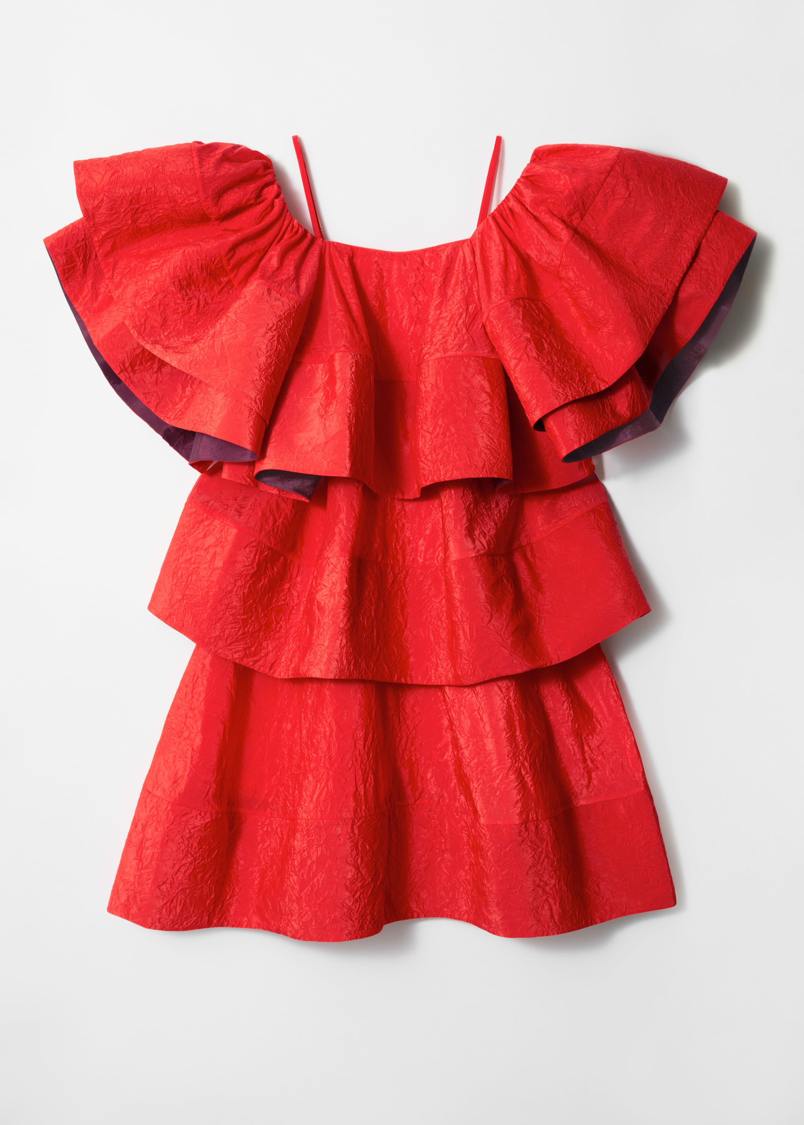 Ruffle Jacquard Midi Dress – Czerwony – Midi dresses