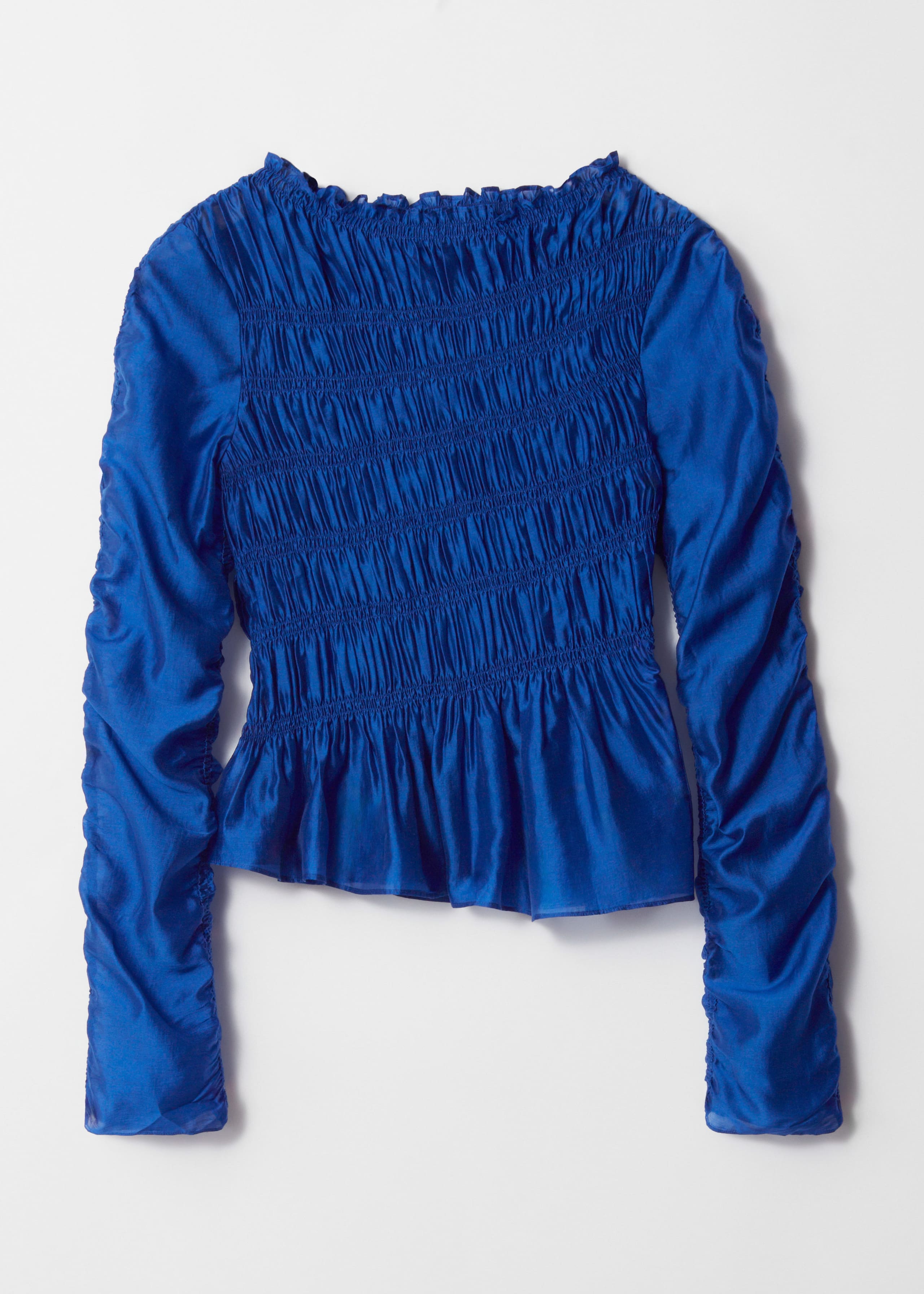 blue smocked top